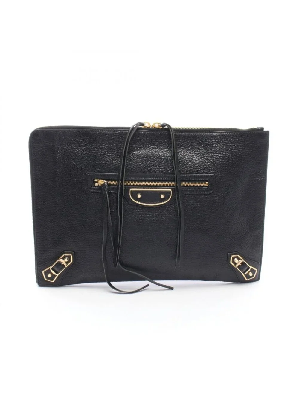 Balenciaga Clutch Classic Metallic Edge Black Leather